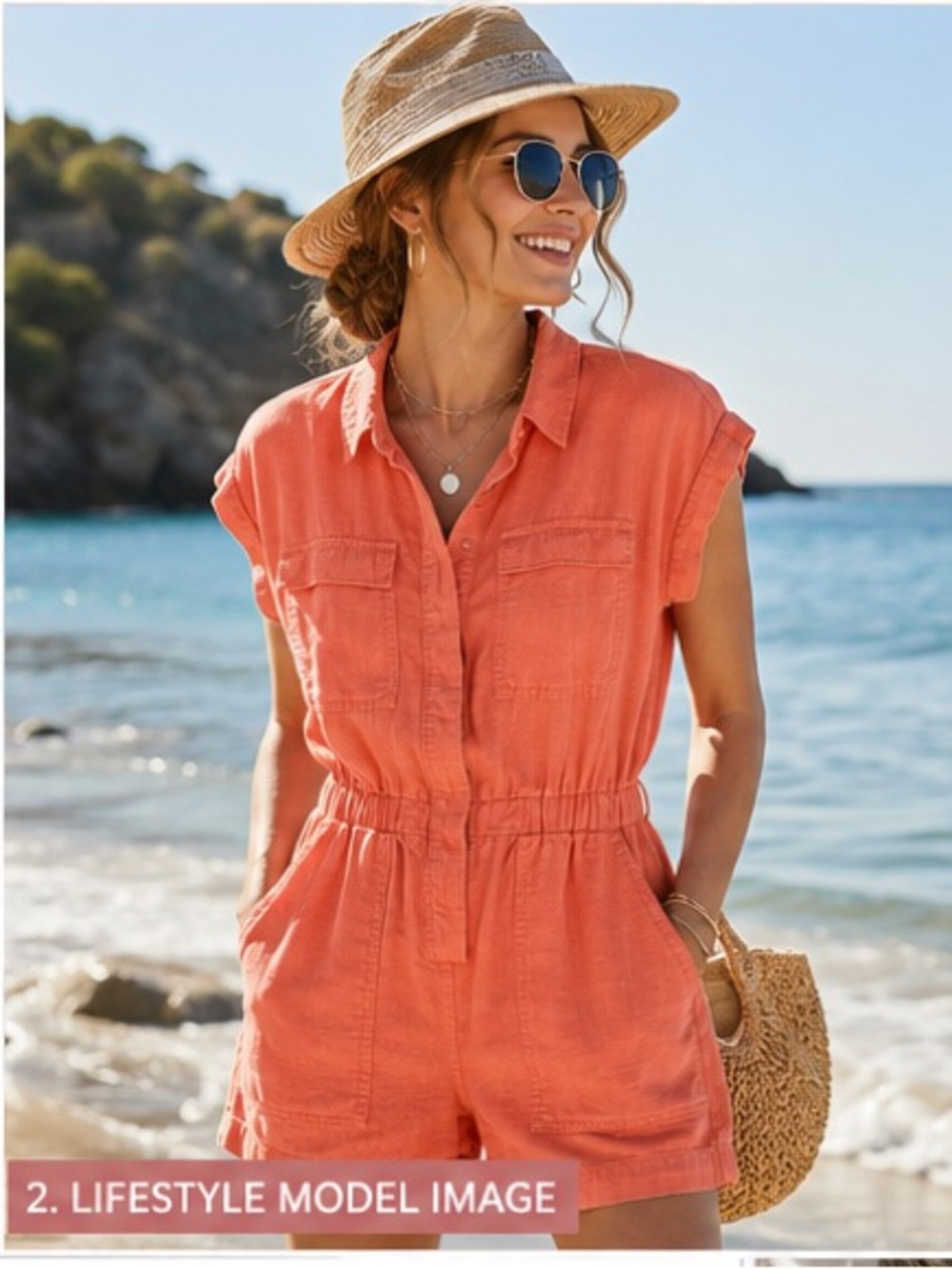Universal Thread Linen Blend Utility Romper Women’s 8 Coral
